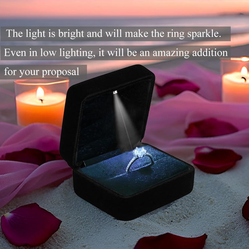 GBYAN Velvet Ring Box with LED Light Jewelry Display Gift Box for Proposal,Engagement, Wedding - Image 2